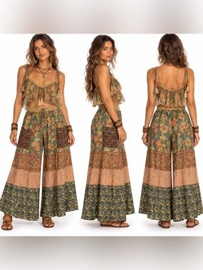 Hippie Forever Handmade Patchwork Palazzo Pants Womens 1X Plus Enchanted Fairy